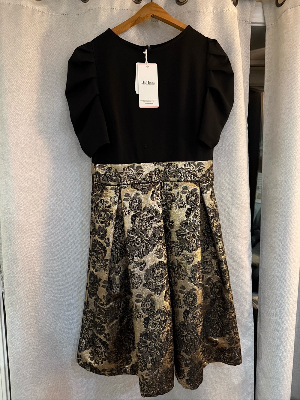 JJs House Black and Gold Floral Fit-and-Flare Cocktail Dress